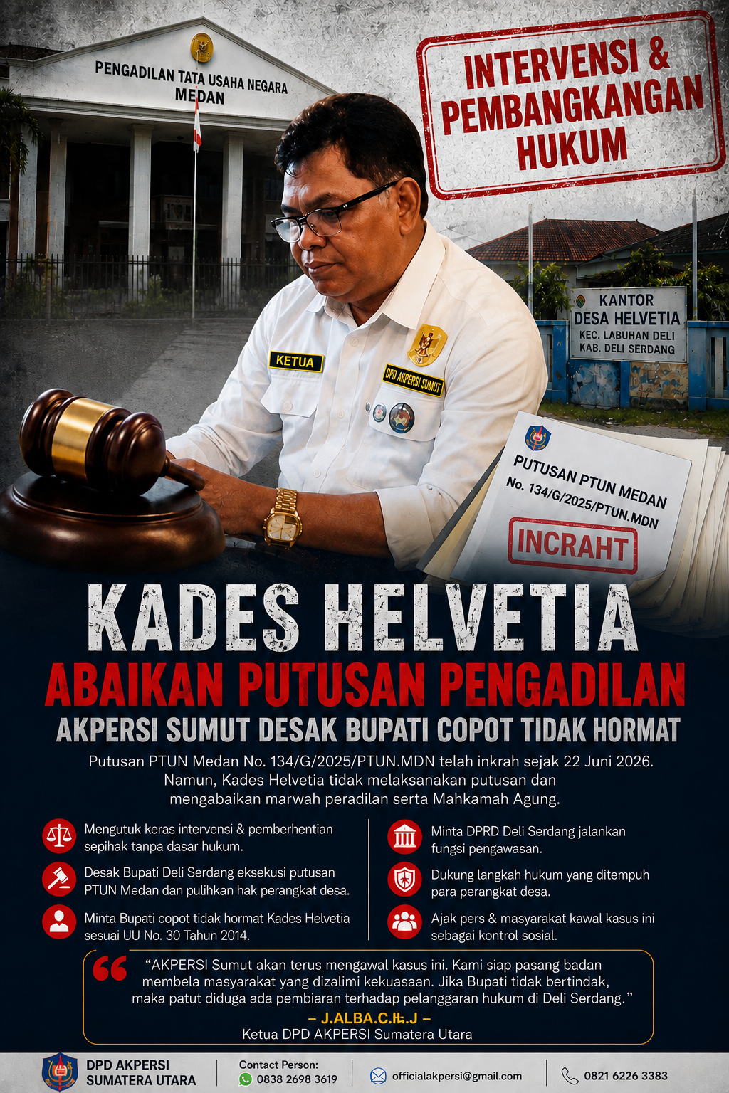 AKPERSI Sumut Desak Bupati Copot Kades Helvetia usai Putusan PTUN